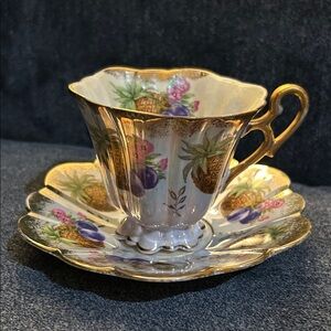 Pineapple Plum Rose Gold Trim Teacup and Saucer Set